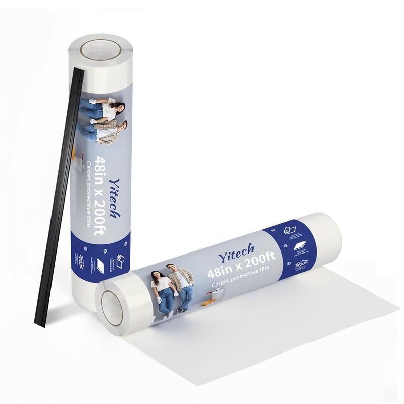 Yitech Yiech Carpet Protection Film 48" x 200' – Self-Adhesive Clear Plastic Carpet and Floor Protector, Extra-Wide Heavy-Duty Coverage for Large Areas, Tear-Resistant, Durable, Easy to Apply and Remove - Image 1